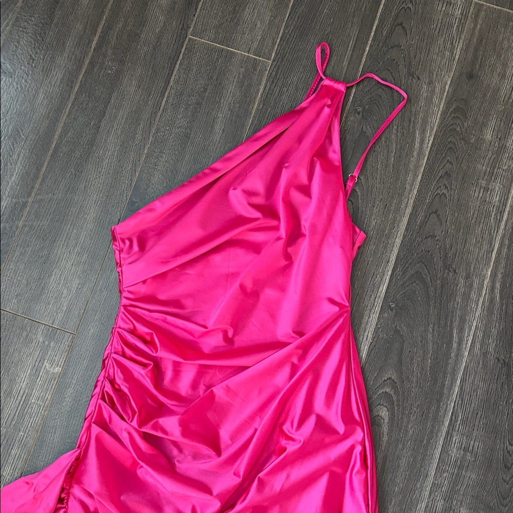 Chic One-Shoulder Magenta Dress - Picture 8 of 10